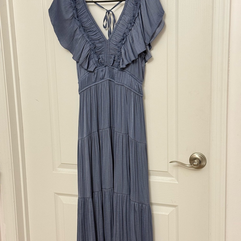 Joie Slate Blue Ruffled Maxi Dress